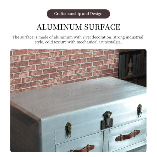 Nidea #8660 Retro Industrial Loft Style Aluminum Coffee Table Cabinet for Villas and Hotels Living Room