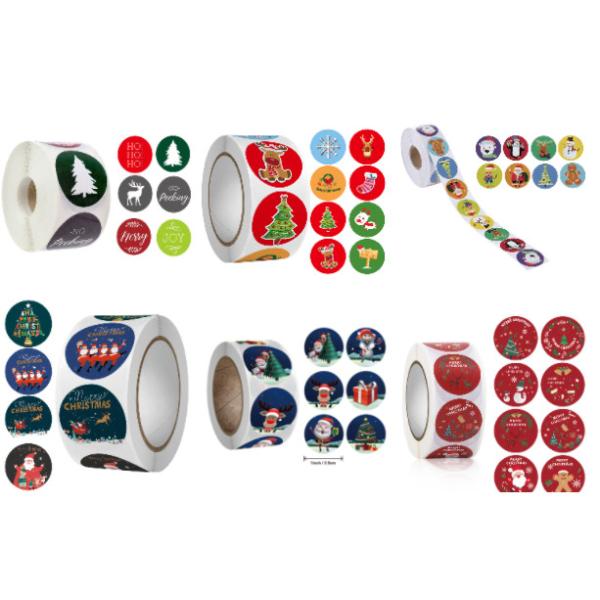 Рождество 2 дюйма вокруг липких ярлыков на цвете крена 1000pcs CMYK