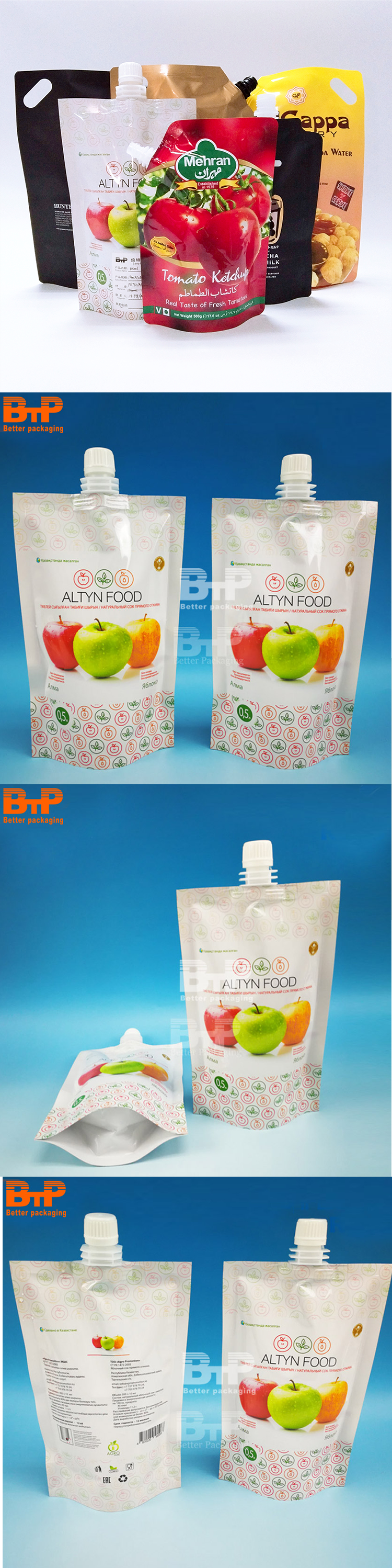 High Quality Custom Reusable Drinking Spout Pouch Stand up Pouch for Fruit Juice Baby Milk Food Packaging Bags