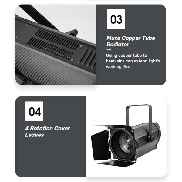200w Fresnel Spot Theater Stage Lighting 3200k+5600k Fresnel Lights Black Housing Shell