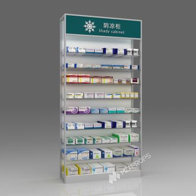 JYaS-YB-06 Eco-friendly Community Pharmacy Shade Cabinet with White Glossy Boards and Clear Glass Shelves