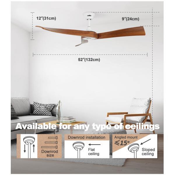 1stshine Ventilador de teto elétrico 3 lâminas de madeira 5 velocidades Vento natural estilo moderno simples