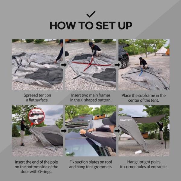 2.49*3.20*1.91M Портативная серая автомобильная палатка для кемпинга водонепроницаемая PU3000MM покрытая полиэстерная ткань для приключений на открытом воздухе