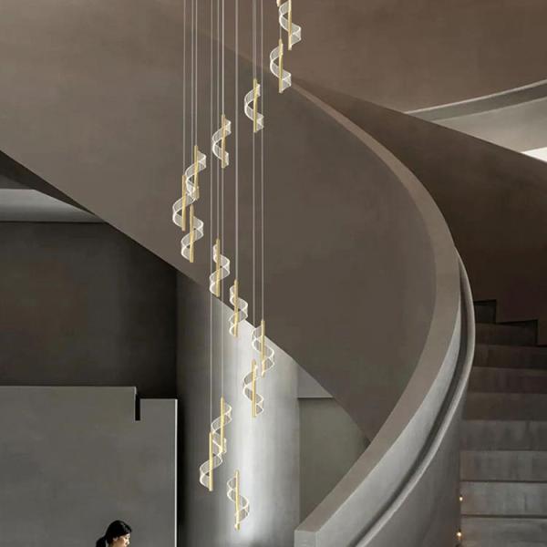 Modern Staircase Giant Spiral Chandeliers Hotel Rotating Chandelier Duplex Loft Stairs Led Pendant Light