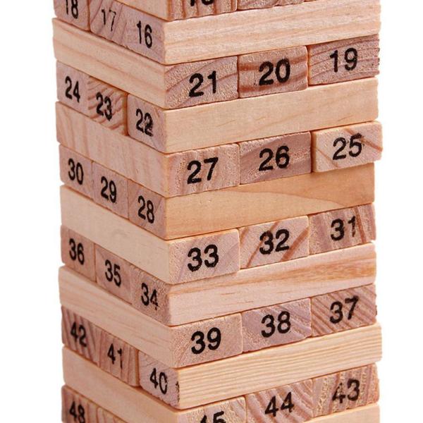 54 Pieces Digital Children'S Stacked Wooden Tumbling Tower Light Brown