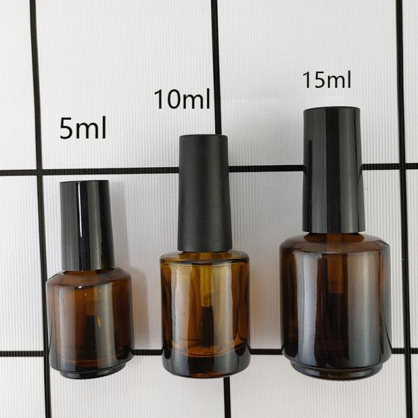 2025 Empty 8ml 15ml Brown Glass Round Nail Polish Bottles With Cap and Fan Brush for Nail Art Hot Stamping Graphic Design