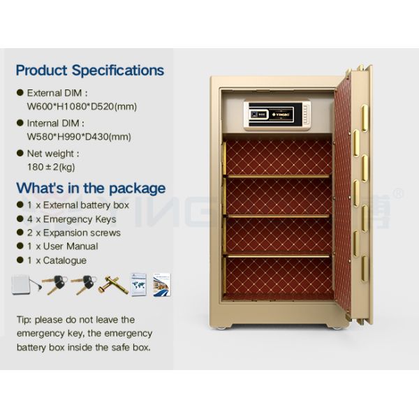 H1080mm Commercial Safe Box Solid Steel Construction Bank Grade Safe