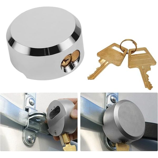 Van Lock High Security Padlock Hasp Set with Key 73mm Hidden Shackle Garage Door Lock with Fixing Bolts Hockey Puck Padlock