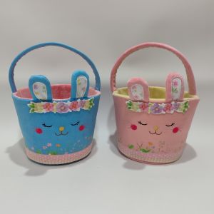 Two-Tone Easter Bunny Basket Plush Toy Soft and Colorful Holiday Gift Collection