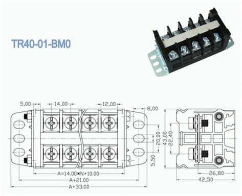 блок Маунта панели 14.00mm электрический терминальный, блоки барьера Pcb 600v 40a терминальные