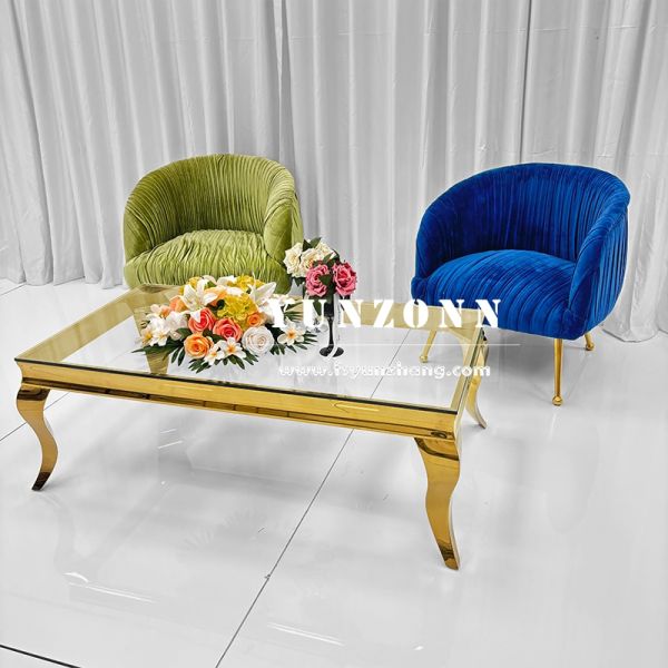 Romantic Rectangle Stainless Steel Frame with Mirror Glass Top Modern Design Wedding Event Coffee Table