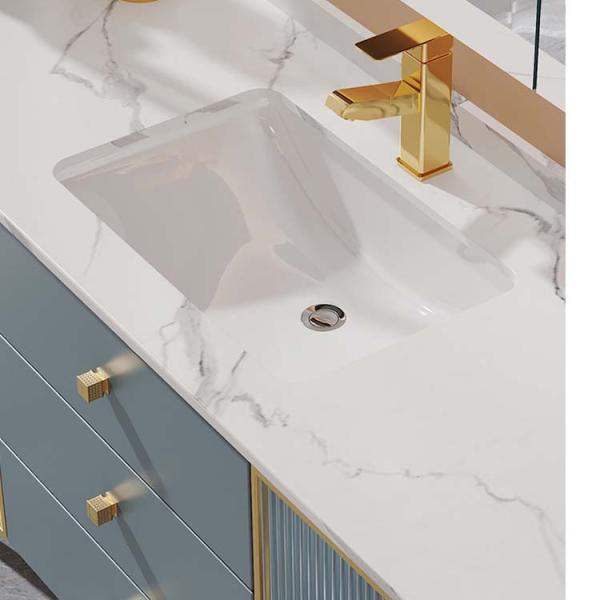 Lake Blue Plywood Cabinet Ceramic Basin Bathroom Vanities With LED Mirror