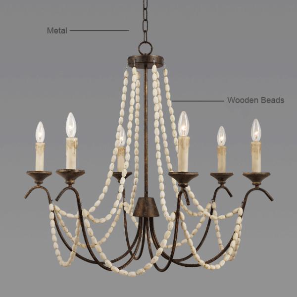 French iron chandelier with Wooden Bead Chains for Dining room Restaurant (WH-CI-08)