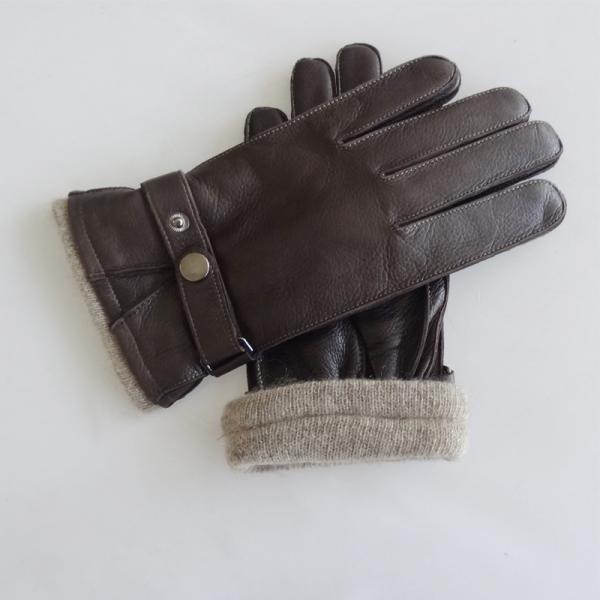 Customized Fashion Mens Leather Gloves , Classic Mens Fur Lined Leather Gloves