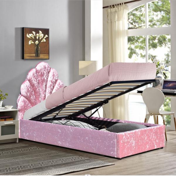 Flower Style Headboard Upholstered Wood Bed Frame Light Warmth Pink Color