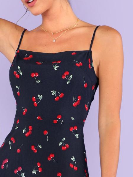 Fashion women's sweet mini slim fit dress with cherry printing