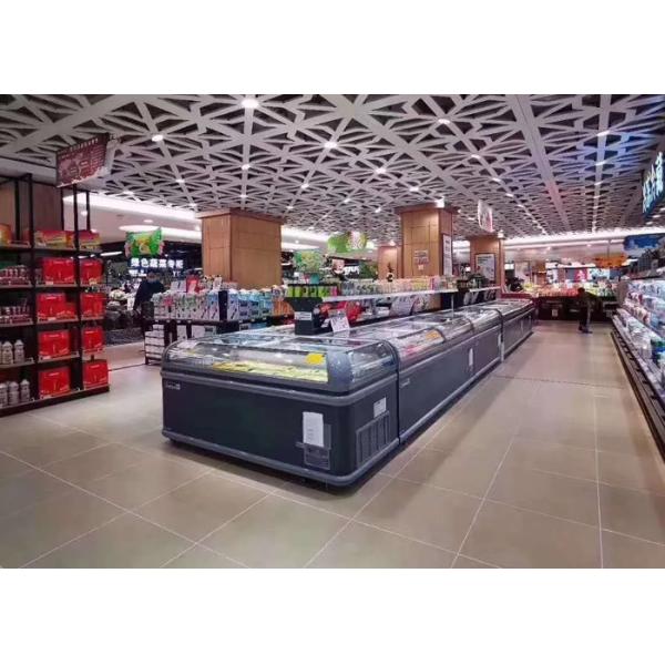 Coated Steel Large Supermarket Island Freezer With Sliding Glass Door