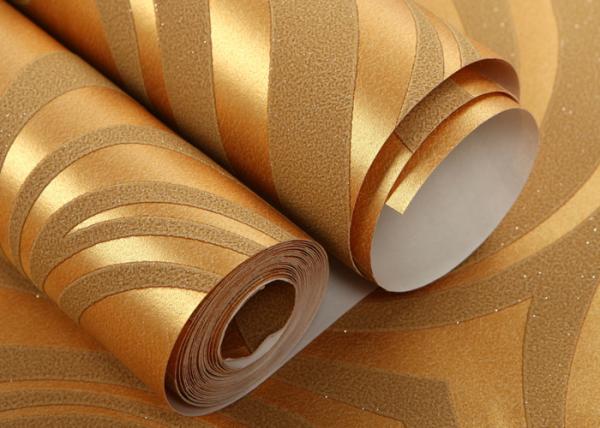 Custom Removable Contemporary Living Room Wallpaper With Golden Curve Design