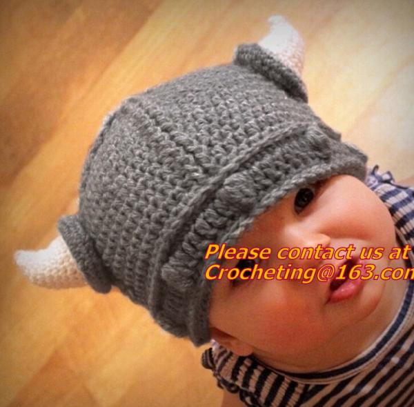 Infant Handmade Crochet Winter Hat Kid Viking Horns Hat Knitted Hat