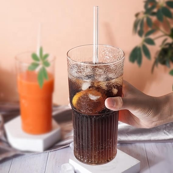 Classic 20oz Large Capacity Clear Glass Tumbler With Lids And Straws New Glass Drinkware Coffee Glass Cup