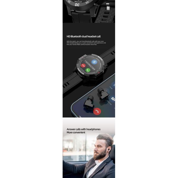 Eraysun 2 in 1 Bt Call Function Smartwatch Pressure Smart Watch With Earbuds Bracelet Tws Earbuds