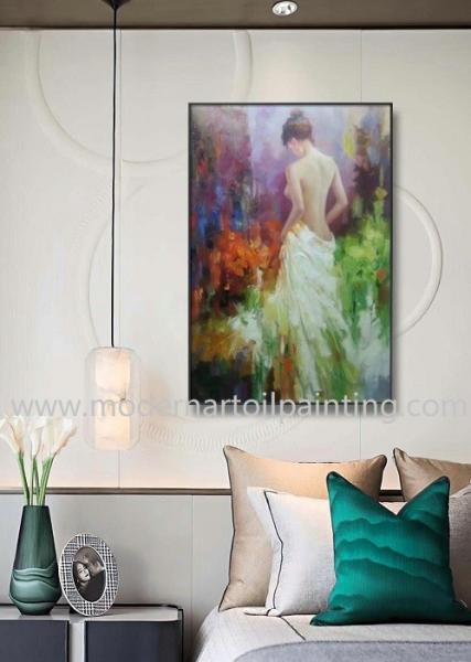 Hand Painted Modern Canvas Woman Oil Painting For Interior Decoration 24 X 36