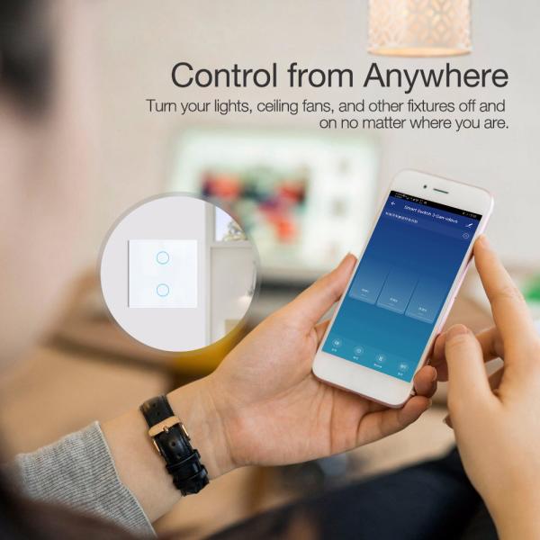 Tuya Eu standard 2gang APP Control Glass Touch Operated Smart Wifi Light Dimmer Switch