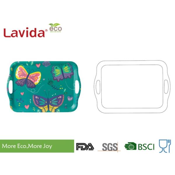 Unbreakable Anti-slip Environmental friendly Bamboo Fiber Tray for serving with carring side handles Melamine Food Tray