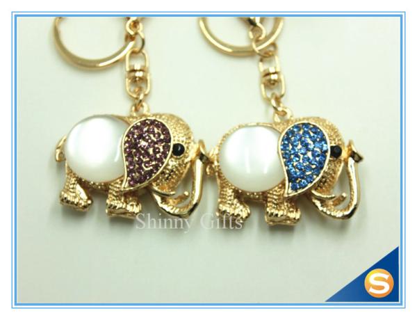 Novelty Rhinestone Crystal Lovely Animal Elephant Shape Pandent Metal Key Chain