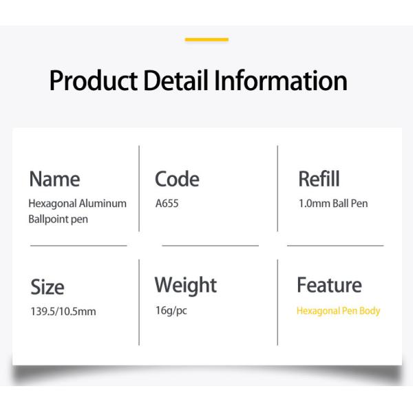 Design classique stylo à bille rétractable en aluminium à baril hexagonal