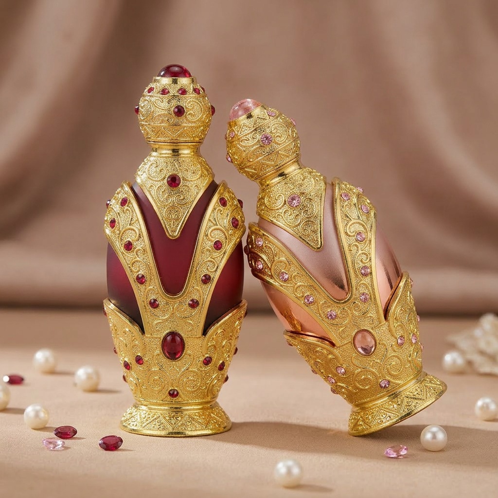 60ml Glass Perfume Bottles Vintage Arabic Rhinestone Crimp Empty Luxury