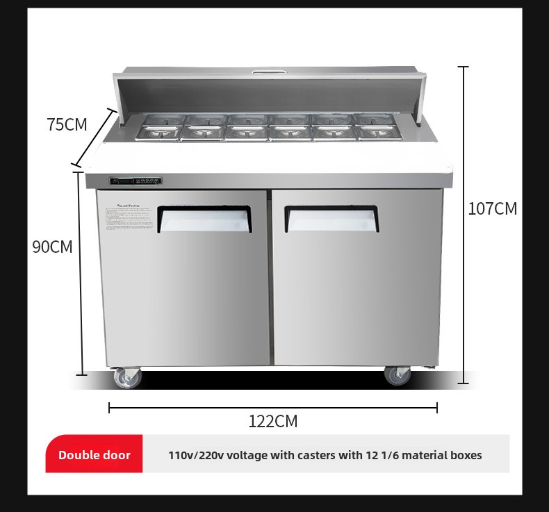 Stainless Steel 201 Pizza Prep Refrigerator with Automatic Defrost and Adjustable Thermostat