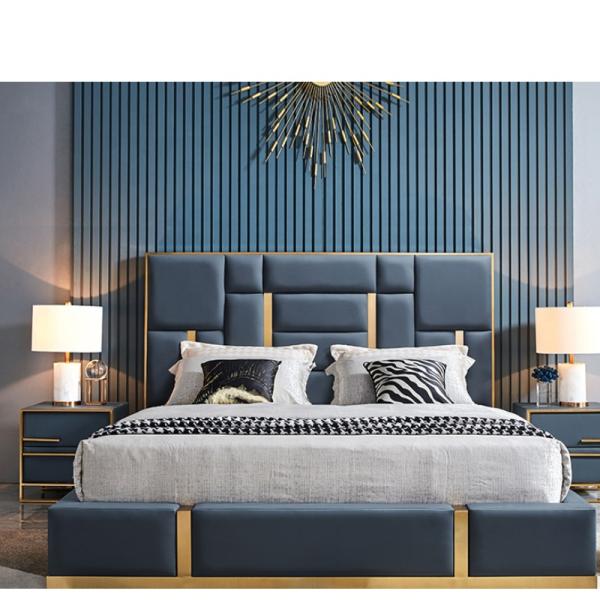 Leather Tufted Upholstered Bed Modern King Bedroom Sets