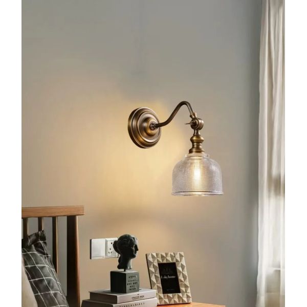 Clear Glass Indoor Parlor Bedside Stairs Hotel Lighting Old Copper Wall Lamp (WH-VR-129)
