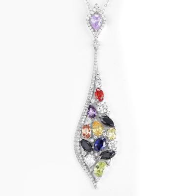 Elegante Longo Pendente de Zircão de Lágrima Prata Esterlina Joias de Pedras preciosas para Mulheres e Homens