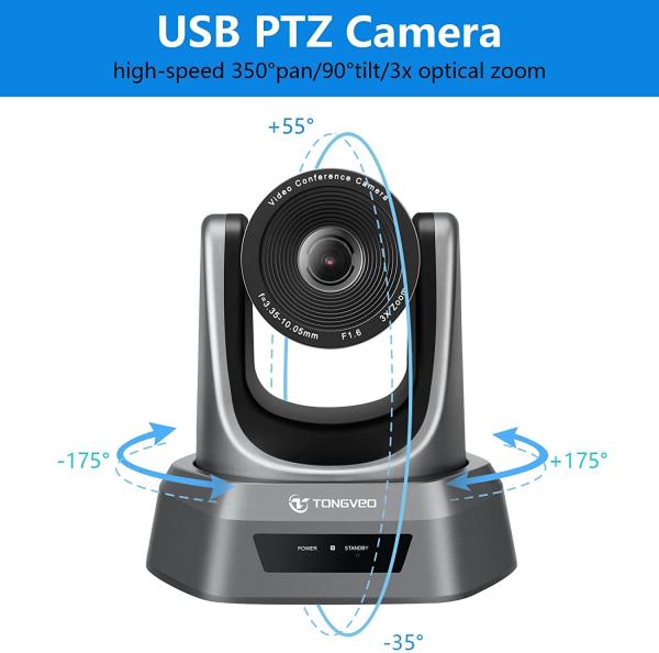 TONGVEO 3X Optical Zoom 1080P HD PTZ Camera For Skype / Zoom Video Conference