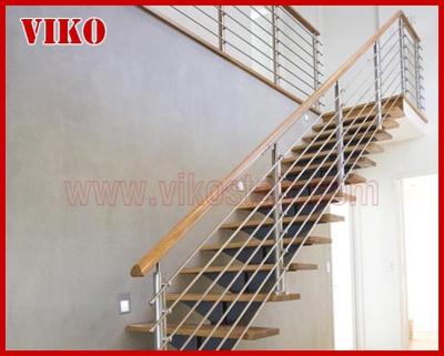 Steel Cable Stair VK86SC  Wooden Handrail  Treed American Oak  Carbon Steel Powder-coate Aluminum 304 Stainless Steel