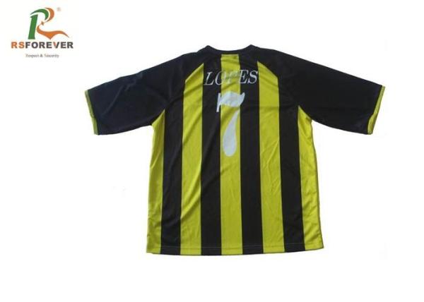 Uniform Jersey V Neck Black And Yellow Striped T Shirt Polyester / Spandex