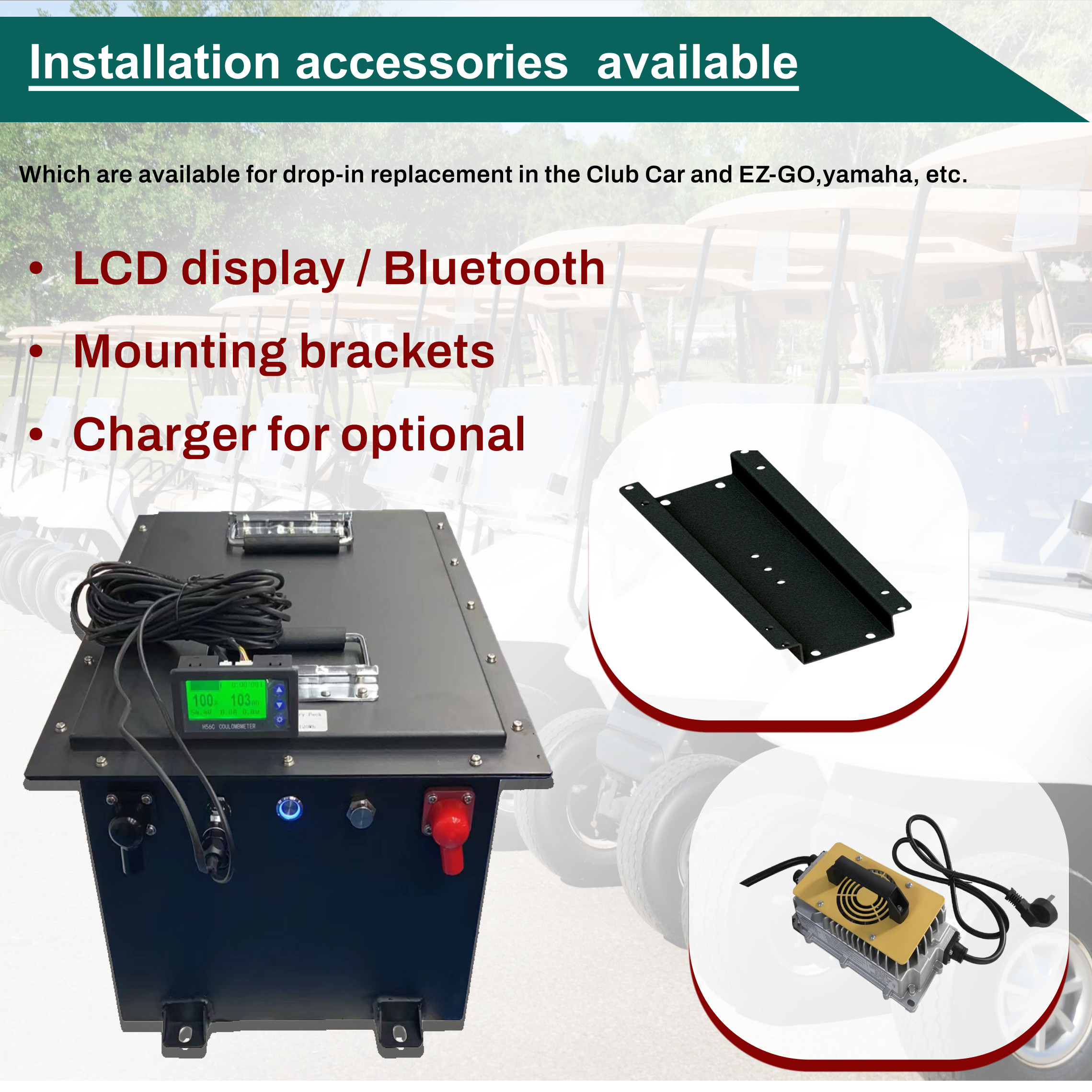 Сильнотоковая батарея 48V 100Ah 200A LiFePO4 тележки гольфа лития с дисплеем LCD