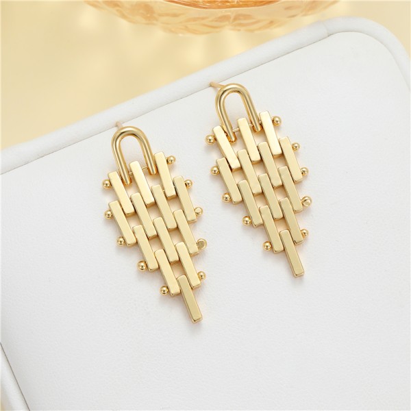 Trendy Stud Earring 14K Gold Plated Geometric Trapezoidal Cuban Link Chain Design Big 925 Silver Earrings for Women Girls