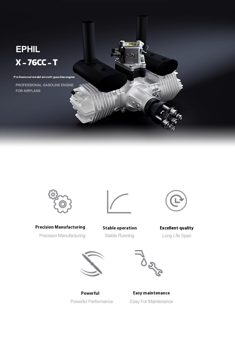 X-76cc-T Model Metal Airplane Gasoline Opposed Twin-Cylinder Two-Stroke Fixed-Wing Engine