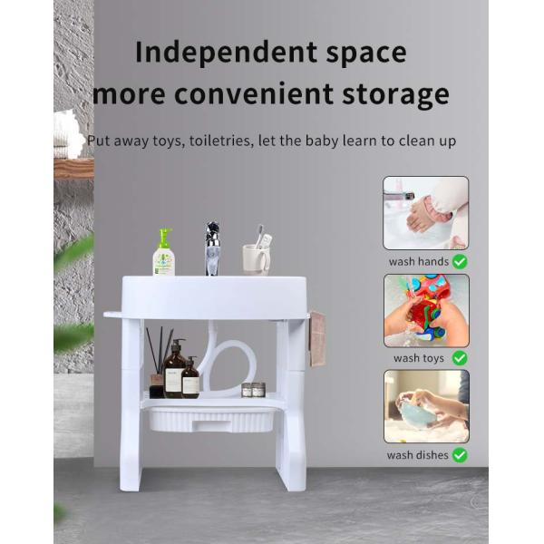 Ouninbear Sink Kids Wash Basin Plastic With Light And Water Tank In White