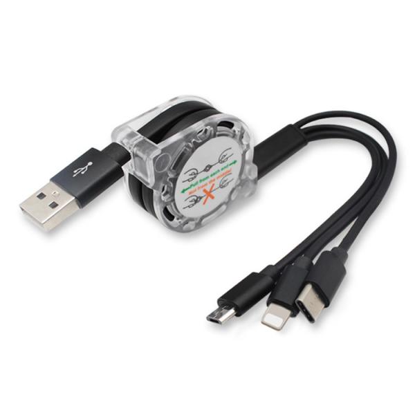 Customized Retractable 3 In 1 Braided Charging Cable For All Mobile Phone