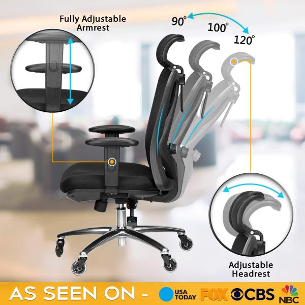 Thickened Seat Cushion Ergonomic Home Computer Desk Chair with Lumbar Support Headrest and Armrests