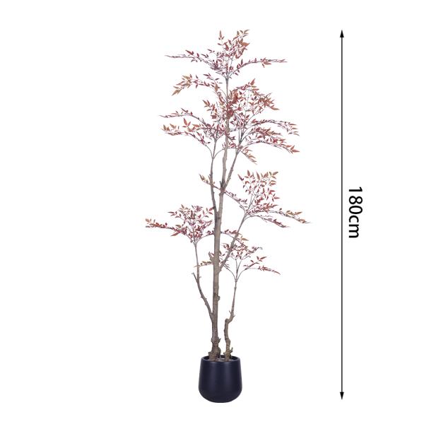 Wholesale Bonsai Red Green Variegated Artificial Plant Nandina Greenery Silk Heavenly Bamboo For Garden Outdoor Decor
