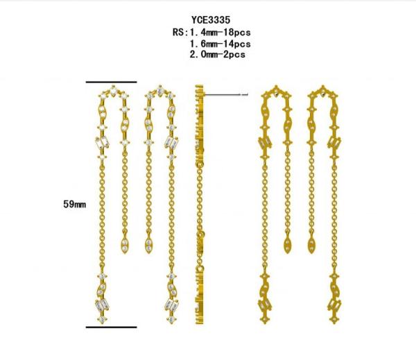 2024 Brazilian Gold Plating Drop Chain Earrings Women 925 Sterling Silver Earrings