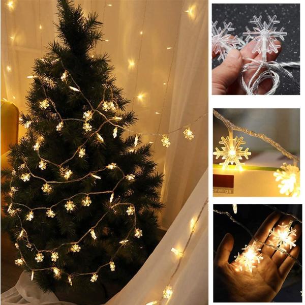 Christmas Lights Snowflake LED Fairy Lights Battery Operated Waterproof for Xmas Garden Patio