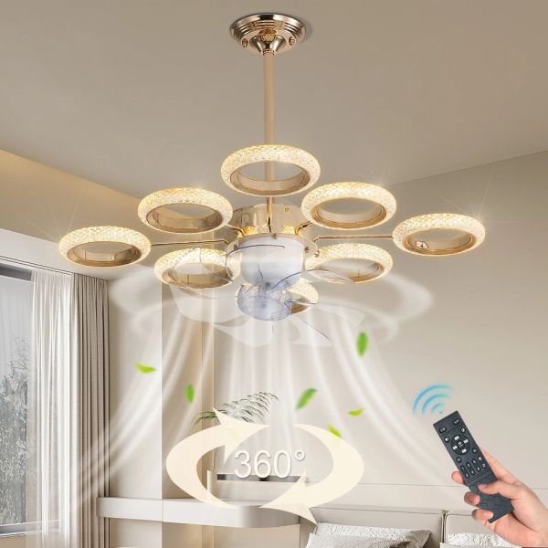 Dimmable Luxury Dinning Room LIving Room Chandelier Fan Crystal Led Ceiling Fan Lamp with Light (WH-CLL-67)