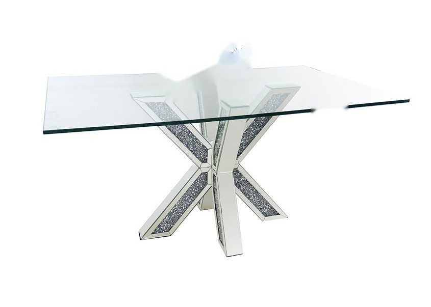 Customize Coffee Mirror Table With Diamond Detail Legs And MDF + Mirror Material