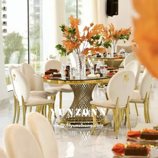 Banquet Hall Round Back Velvet Gold Stainless Steel Restaurant Wedding Events Chair